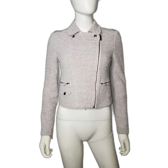 Banana Republic Cropped White Black Moto Jacket Womens Size 2 - Picture 6 of 7